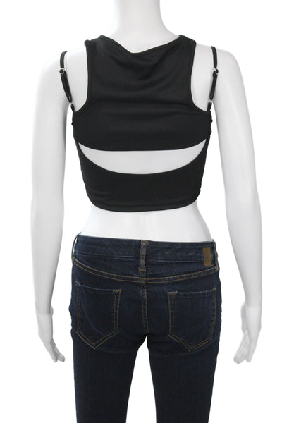 Tiger Mist Womens Cropped Black High Neck Tank Sleeveless Size S