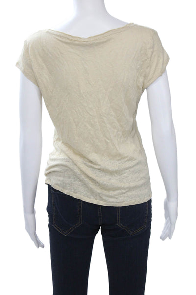 Calypso Saint Barth Women Jersey V-Neck Linen Tee Beige Short Sleeve Size L