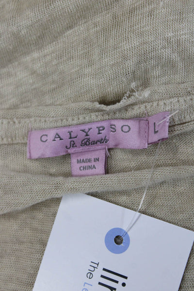 Calypso Saint Barth Women Jersey V-Neck Linen Tee Beige Short Sleeve Size L