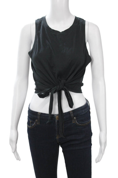 Lululemon Women Cropped Tank Tie Crew Neck Sleeveless Black Cotton Blend Size 4
