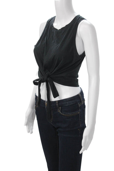 Lululemon Women Cropped Tank Tie Crew Neck Sleeveless Black Cotton Blend Size 4