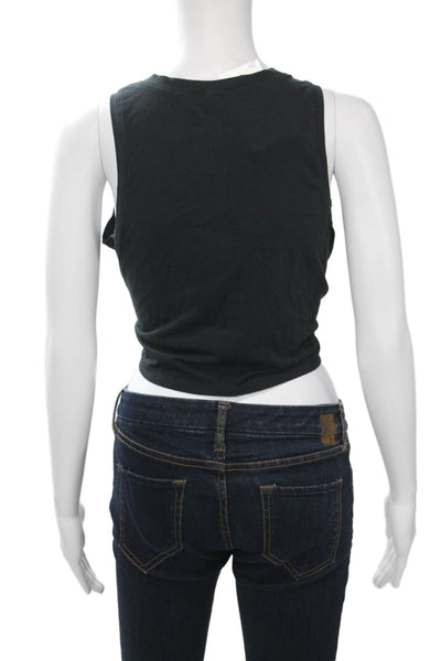 Lululemon Women Cropped Tank Tie Crew Neck Sleeveless Black Cotton Blend Size 4