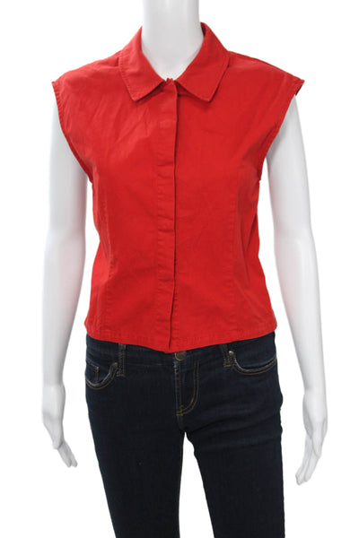 Zara Women Cropped Collared Sleeveless Button-Up Top Red Size XS