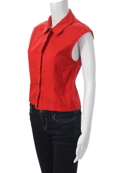 Zara Women Cropped Collared Sleeveless Button-Up Top Red Size XS