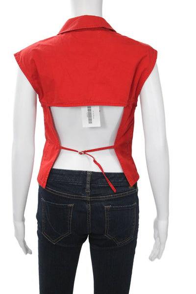 Zara Women Cropped Collared Sleeveless Button-Up Top Red Size XS