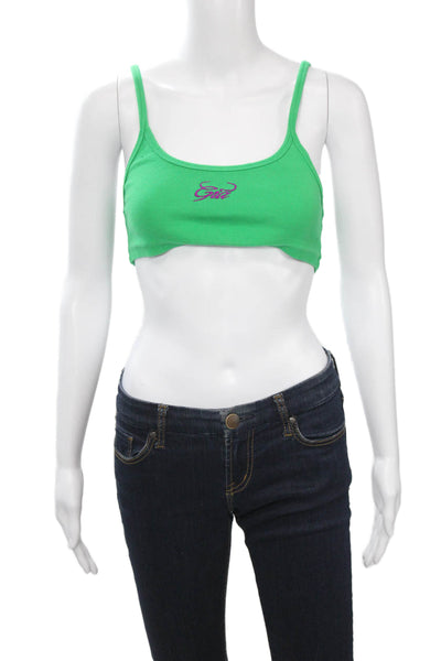I Am Gia Women Cropped Camisole Green Cotton Round Neck Button Size XS