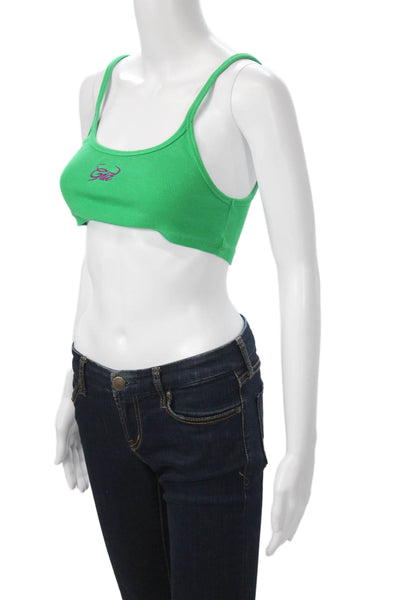 I Am Gia Women Cropped Camisole Green Cotton Round Neck Button Size XS