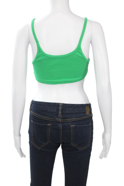 I Am Gia Women Cropped Camisole Green Cotton Round Neck Button Size XS