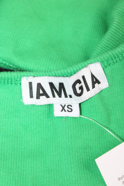 I Am Gia Women Cropped Camisole Green Cotton Round Neck Button Size XS