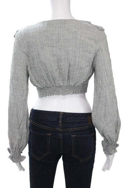Zara Womens Cropped V Neck Bohemian Gray Long Sleeve Blouse Size S