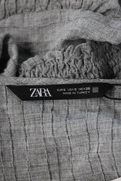 Zara Womens Cropped V Neck Bohemian Gray Long Sleeve Blouse Size S