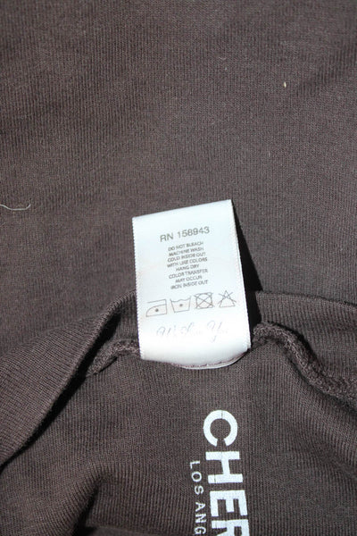 Cherry Women Cropped Graphic Brown Cotton Crew Neck Short Sleeve T-Shirt Size S