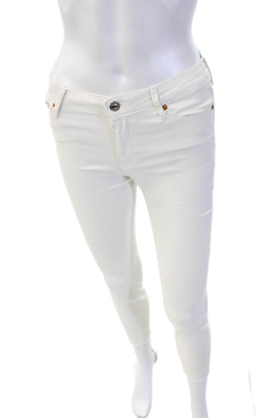 Zara Women Ankle Skinny Jeans White Mid Rise Cotton Button Size 2