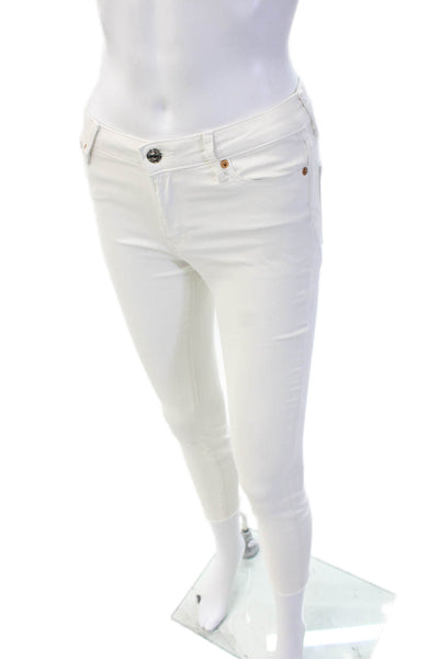 Zara Women Ankle Skinny Jeans White Mid Rise Cotton Button Size 2