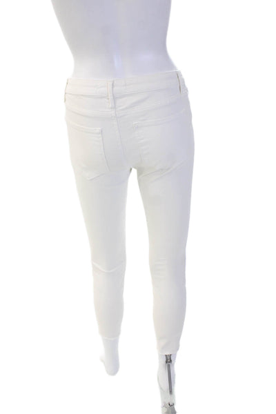 Zara Women Ankle Skinny Jeans White Mid Rise Cotton Button Size 2