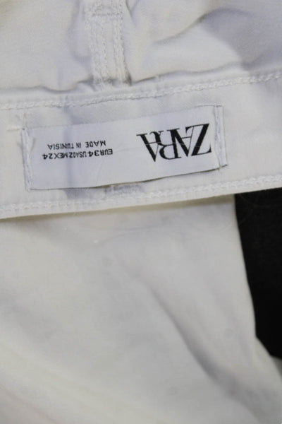 Zara Women Ankle Skinny Jeans White Mid Rise Cotton Button Size 2