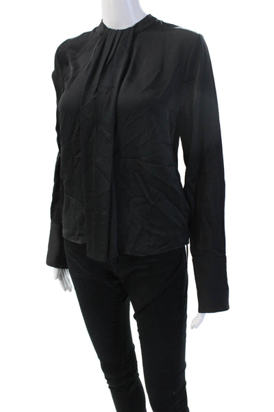 J Crew Women Black High Neck Long Sleeve Viscose Blouse Petite Size 00