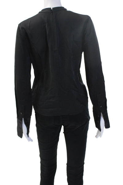 J Crew Women Black High Neck Long Sleeve Viscose Blouse Petite Size 00
