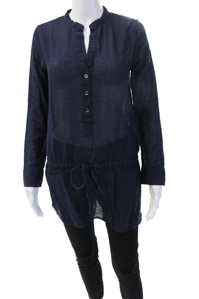 J Crew Womens Dark Blue Cotton Button Up Tunic Long Sleeve Size S