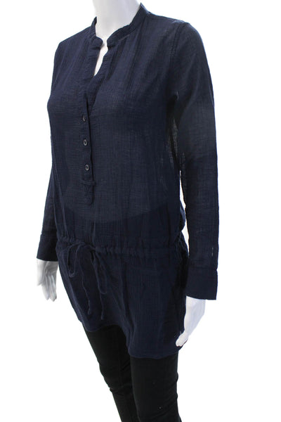 J Crew Womens Dark Blue Cotton Button Up Tunic Long Sleeve Size S