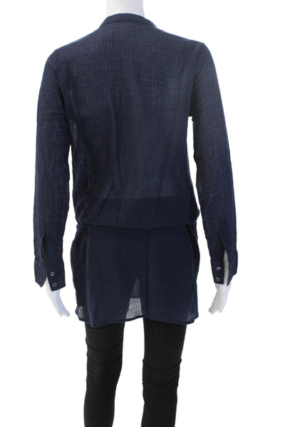 J Crew Womens Dark Blue Cotton Button Up Tunic Long Sleeve Size S
