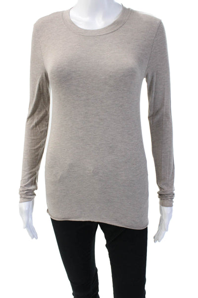 Splendid Women Basic Long Sleeve T-Shirt Beige Crew Neck Size XS