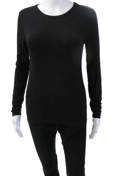 Splendid Women Basic Black Cotton Crew Neck Long Sleeve T-Shirt Size XS