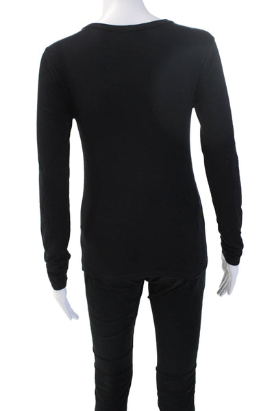 Splendid Women Basic Black Cotton Crew Neck Long Sleeve T-Shirt Size XS