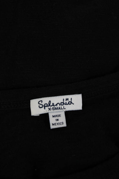 Splendid Women Basic Black Cotton Crew Neck Long Sleeve T-Shirt Size XS