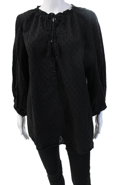 Emerson Fry Women Black Velvet Polka Dot Tunic Blouse Long Sleeve Size XS