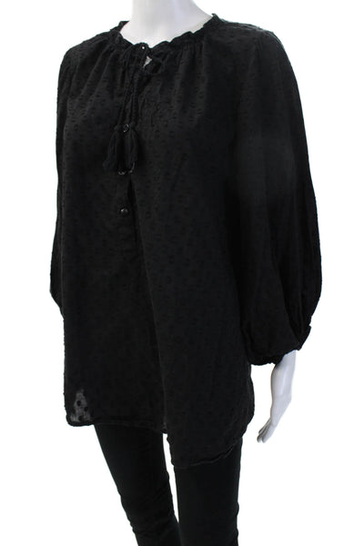 Emerson Fry Women Black Velvet Polka Dot Tunic Blouse Long Sleeve Size XS