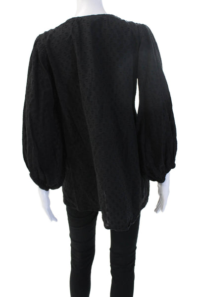 Emerson Fry Women Black Velvet Polka Dot Tunic Blouse Long Sleeve Size XS