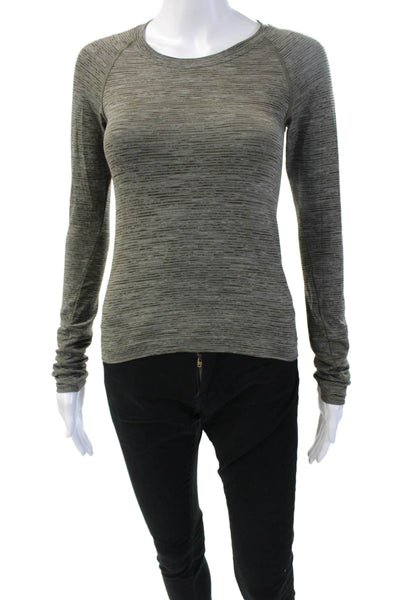 Lululemon Womens Striped Crew Neck Long Sleeve Nylon Tee Dark Gray Zip Size 4