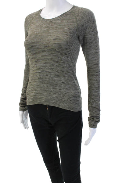 Lululemon Womens Striped Crew Neck Long Sleeve Nylon Tee Dark Gray Zip Size 4