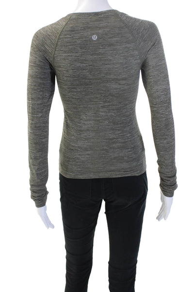 Lululemon Womens Striped Crew Neck Long Sleeve Nylon Tee Dark Gray Zip Size 4