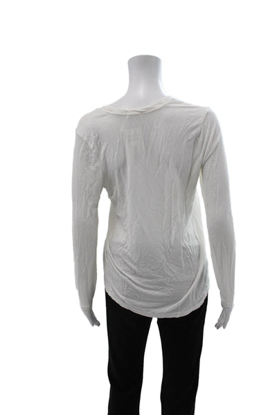 Malibu Women Basic T-Shirt White Long Sleeve Polyester Round Neck Size S