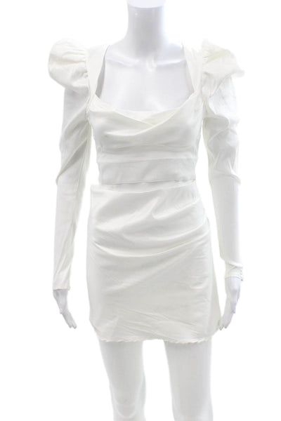 For Love & Lemons Women Bodycon Mini Dress White Long Sleeve Button Size S