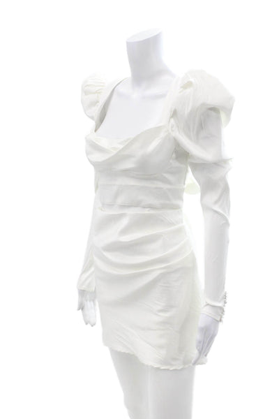For Love & Lemons Women Bodycon Mini Dress White Long Sleeve Button Size S