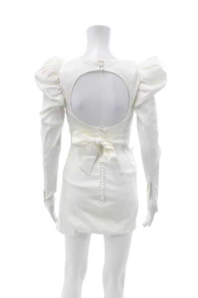 For Love & Lemons Women Bodycon Mini Dress White Long Sleeve Button Size S
