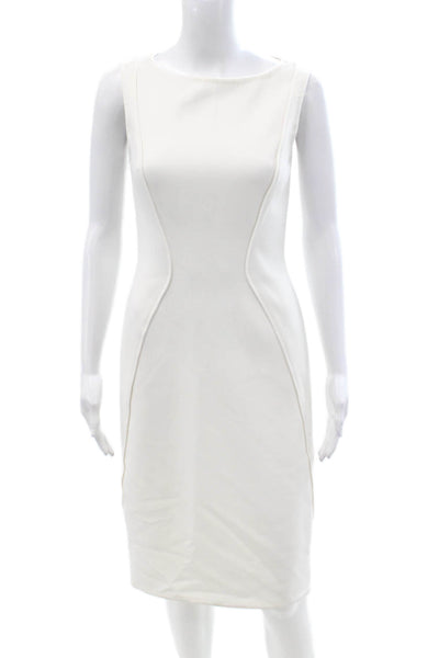 Lela Rose Women Sheath Dress White Sleeveless Round Neck Mid-Calf Size 4