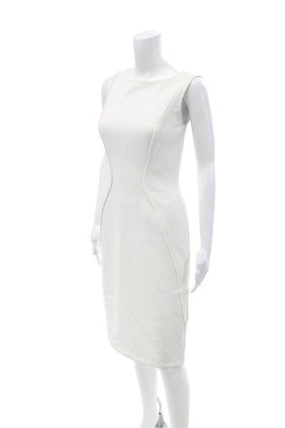 Lela Rose Women Sheath Dress White Sleeveless Round Neck Mid-Calf Size 4