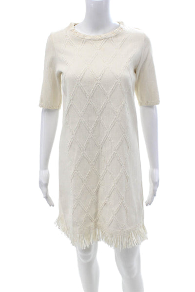 D. Exterior Womens Beige Argyle Sweater Dress Short Sleeve Cotton Linen Size XS