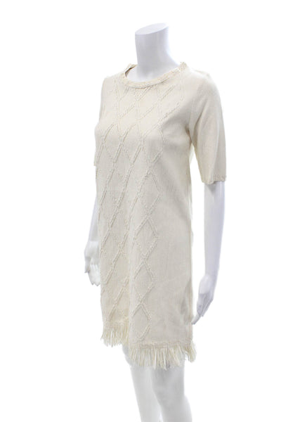 D. Exterior Womens Beige Argyle Sweater Dress Short Sleeve Cotton Linen Size XS