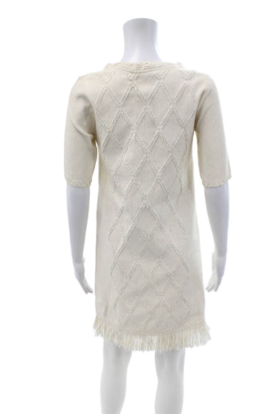 D. Exterior Womens Beige Argyle Sweater Dress Short Sleeve Cotton Linen Size XS
