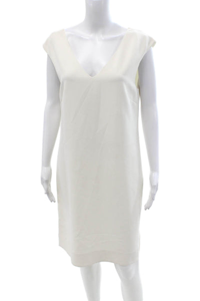 Polo Ralph Lauren Women White Sheath Dress V-Neck Knee Length Zip Size 6