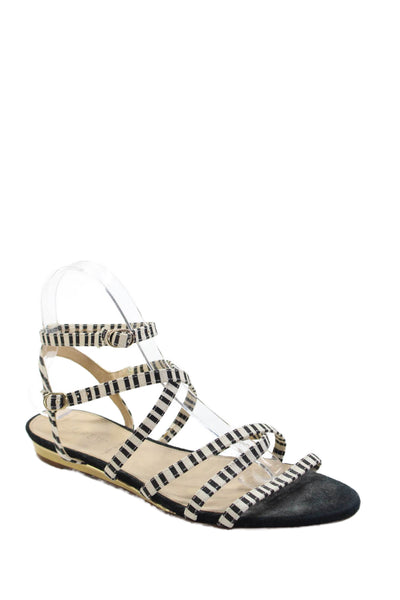 J Crew Womens Open Toe Stripe Strappy Casual Sandals White Size 8