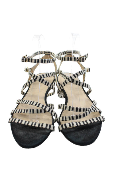 J Crew Womens Open Toe Stripe Strappy Casual Sandals White Size 8