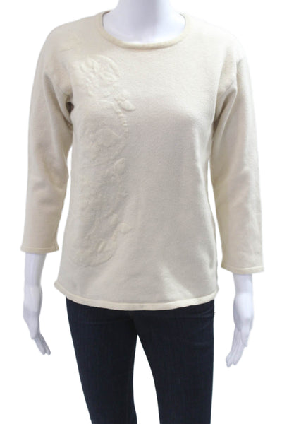 Escada Margaretha Ley Womens Pullover Beige Floral Cotton 3/4 Sleeve Size 36