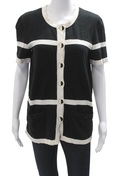 Escada Women Black Geometric Viscose Button-Up Top Size 34