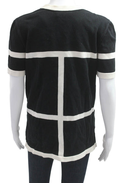 Escada Women Black Geometric Viscose Button-Up Top Size 34